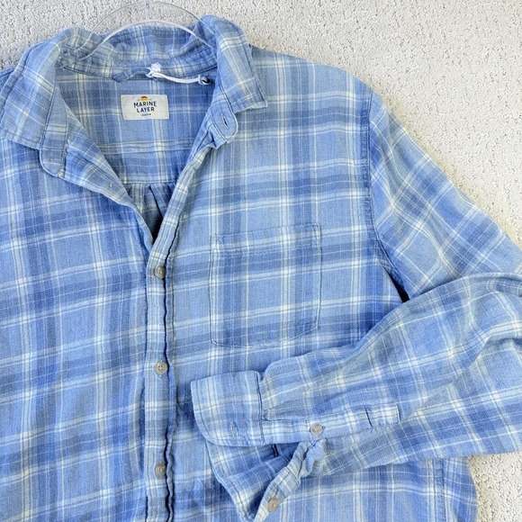 Marine Layer Blue Plaid Casual Button Down Shirt - Picture 6 of 10